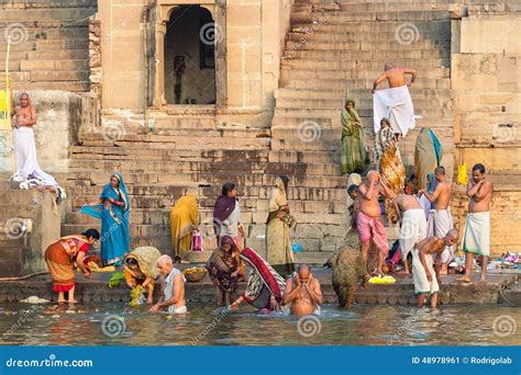 Pilgrims Bathing In The Ganges River In Varanasi Uttar Pradesh Editorial Photo Image 48978961