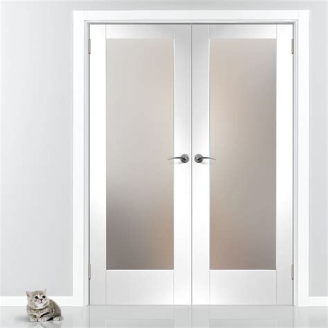 Pattern 10 Full Pane White Primed Door Pair With Obscure Safety Glass