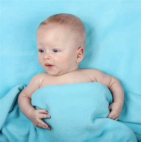 Newborn Baby On Blue Stock Photo Image Of Care Background 80781360