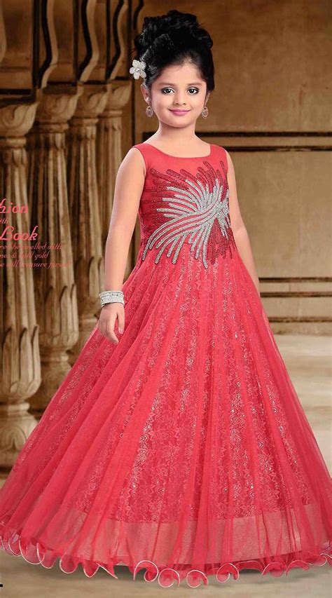The designs guarantee that all people will get. Beautiful Salmon Net Designer Readymade Kids Princess Gown ...