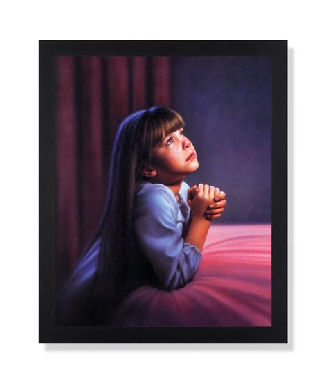 Little Girl Praying On Bed Kids Religious Wall Picture Black Framed Art