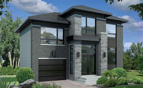 Two Story Contemporary House Plan With Brick Facade And Large Windows