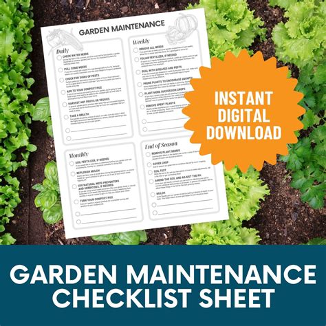 Garden Maintenance Checklist—daily Weekly Monthly Seasonal One Shee