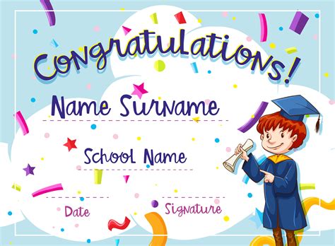 Certificate Template With Kid In Graduation Gown 455455 Vector Art At