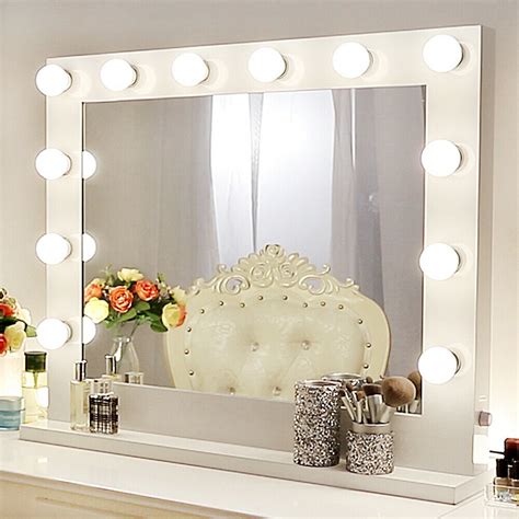 Chende White Hollywood Makeup Vanity Mirror With Light Stage Large