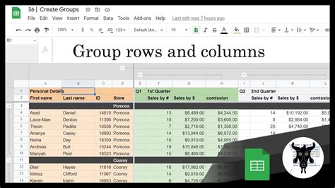 Google Sheets Beginners Grouping Columns And Rows Youtube