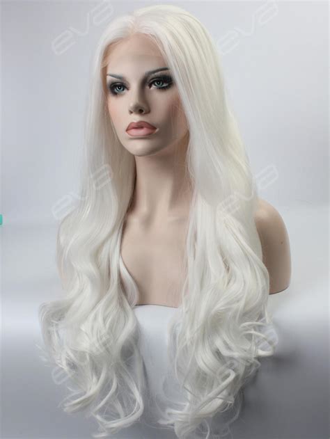 Gorgeous White Long Wavy Synthetic Lace Front Wig All Synthetic Wigs