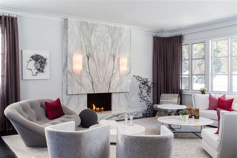 Lounge Living Room With Custom Contemporary Bookmatched Marble Slab