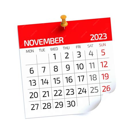 Premium Photo November 2023 Calendar Isolated On White Background 3d