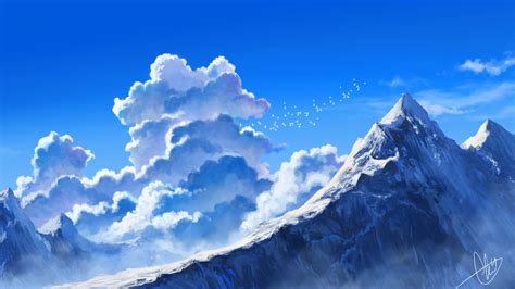 Anime Mountain Scenery Nature Blue Sky Hd Anime Wallpapers Hd
