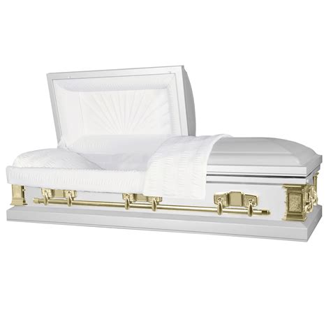 Titan Satin Series White And Gold Steel Casket With Swingbarn