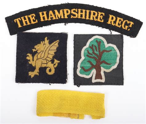 Ww2 British Hampshire Regiment Insignia Grouping Including Shoulder