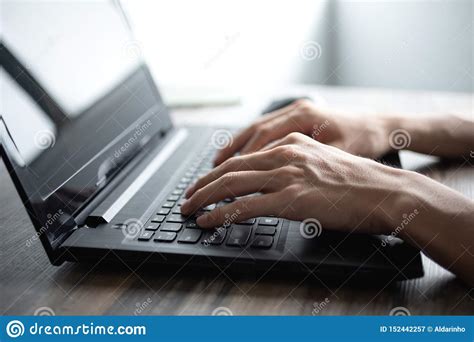 Male Hands Typing On Black Laptop Computer Keyboard Stock Image Image