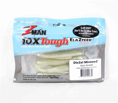 Zman Soft Lure Diezel Minnowz 4 Inch 5 Per Pack Slam Shady 0631