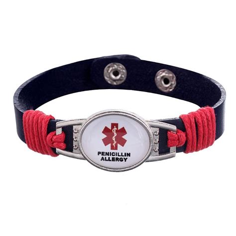 Penicillin Allergy Medical Adjustable Leather Bracelet Medical Alert