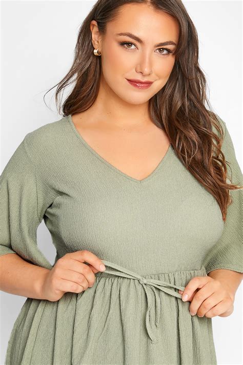 Limited Collection Plus Size Sage Green Tie Waist Crinkle Top Yours