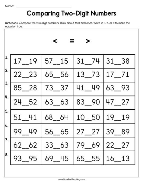 comparing  digit numbers worksheet number worksheets comparing