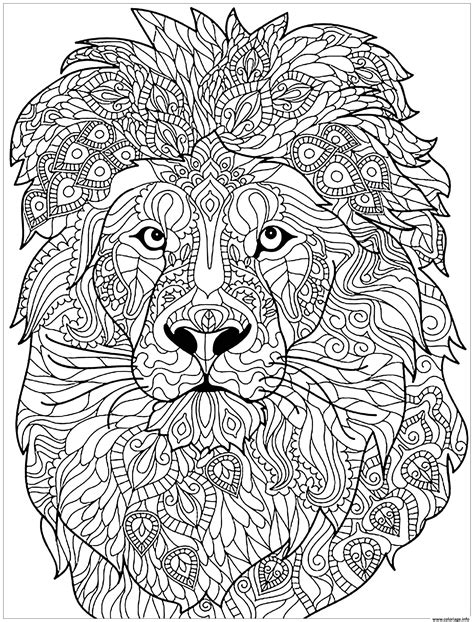 Coloriage Adulte Lion Motifs Complexes