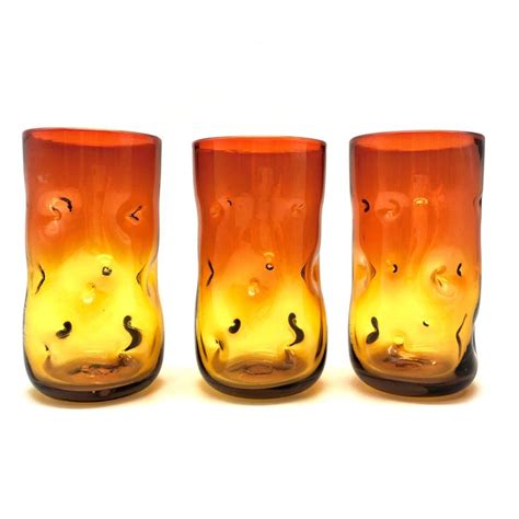 Blenko Amberina Glass Tumblers Pint Glasses Pinch Dimple Hand Etsy Hand Blown Glasses