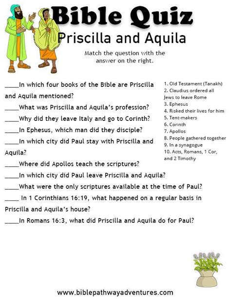 Bible Quiz For Kids Priscilla And Aquila In 2020 Bible Quiz Bible