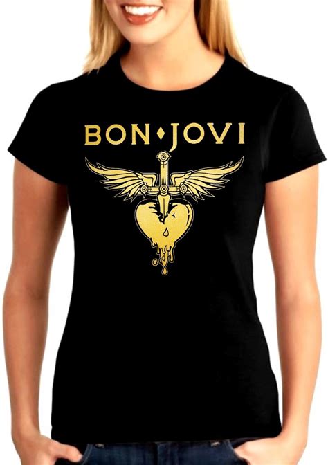 Camiseta Bandas Rock Bon Jovi Baby Look Estampa Dourada ...