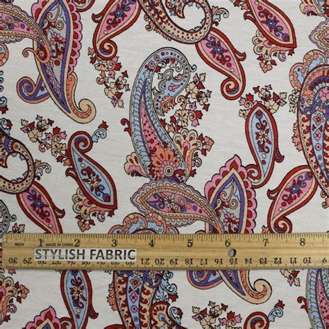 Offwhite Blue Paisley Printed On Rayon Spandex Jersey Knit Etsy