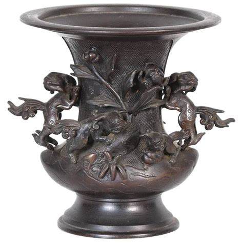 Antique Japanese Bronze Vase With Shi Shi Handles Circa 19th Century