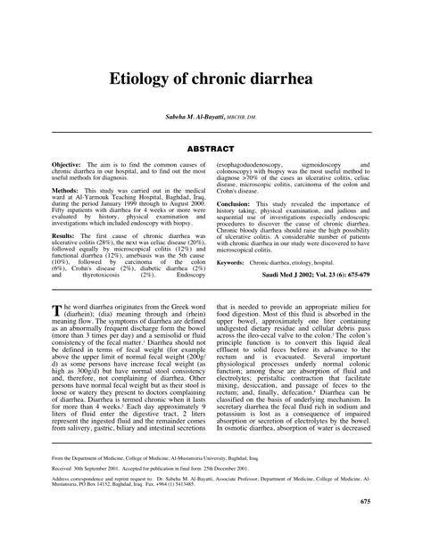 Pdf Etiology Of Chronic Diarrhea