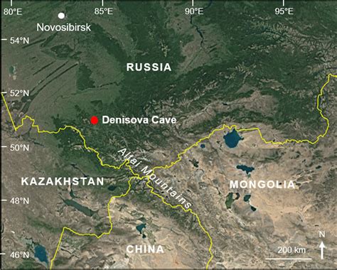 Location Of Denisova Cave Red Dot In The Foothills Of The Altai