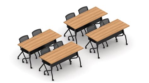 Set Of 4 Flip Top Training Tables 60 Wide Laminate Classroom Desking With 8 Mesh Back