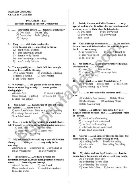 Present Simple Vs Present Continuous Multiple Choice Test Esl