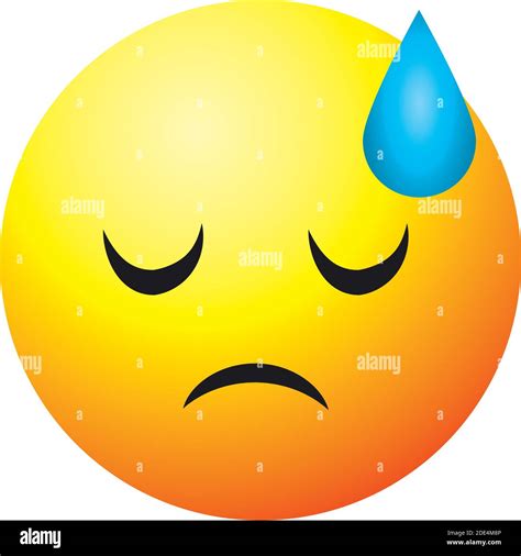 Downcast Emoji Face With Sweat Drop Over White Background Colorful