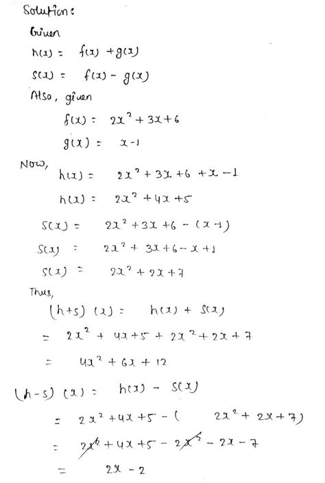 let h x f x g x and s x f x g x where f x 2x 3x 6 and g x x 1 be maths
