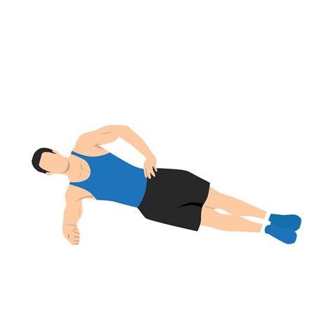 Man Doing Side Plank Abdominals Exercise Flat Vector Illustration Isolated On White Background