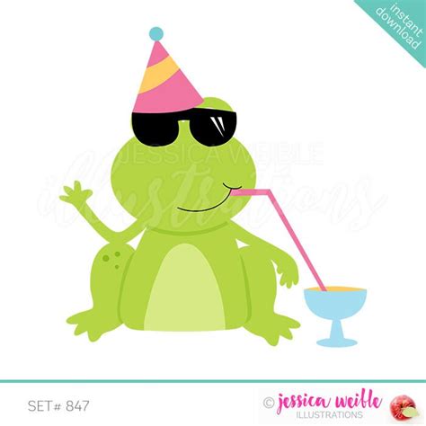 Party Drink Frog Cute Digital Clipart Birthday Clip Art Etsy