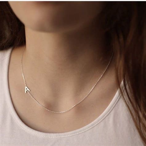 Sideways Initial Necklace Initial Necklace Letter Etsy Dainty Jewelry