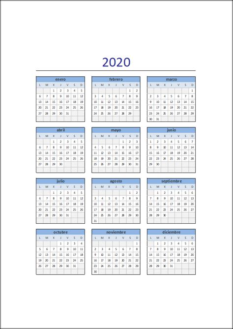Calendario Anual Por Semanas 2020 Excel