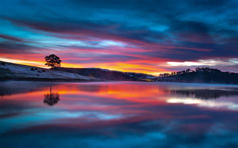 Download 1280x800 Wallpaper Lake Reflections Sunset Clouds Nature