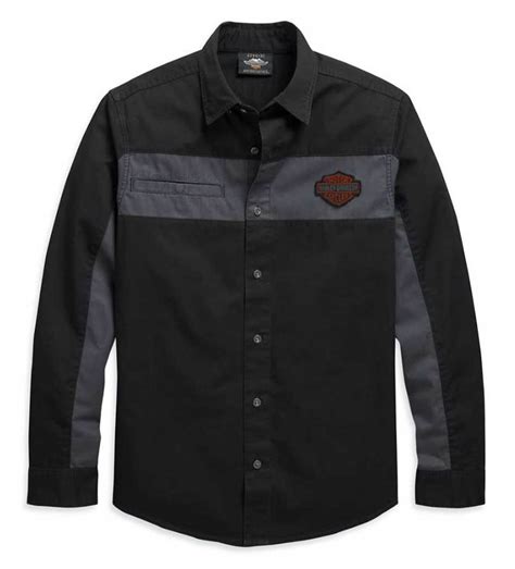 Harley Davidson Mens Copperblock Long Sleeve Woven Shirt Black