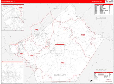 Guadalupe County Tx Zip Code Wall Map Red Line Style By Marketmaps