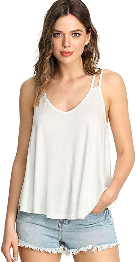 Makemechic Womens Flowy V Neck Strappy Tank Tops Loose Cami Top Its
