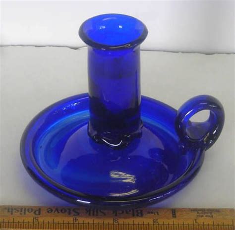 Vintage Hand Blown Cobalt Blue Chamber Candlestick Candle Holder Art Glass Cobalt Glassware