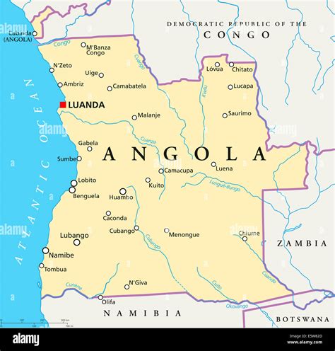 Angola Mapa Político Con Capital Luanda Con Las Fronteras Nacionales