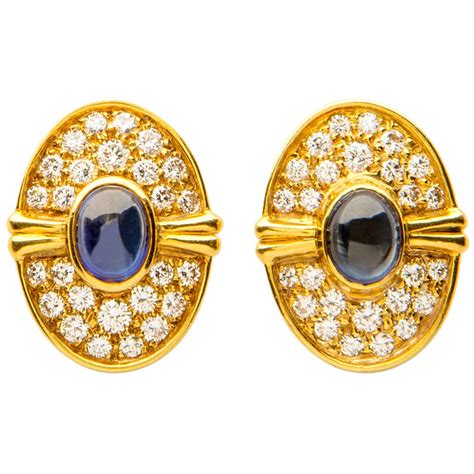 Harry Winston Cabochon Sapphire Diamond Gold Earrings For Sale At 1stDibs