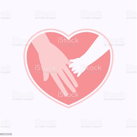 Hand Of Baby Holding Adult Finger In Heart Shaped Silhouette Stock