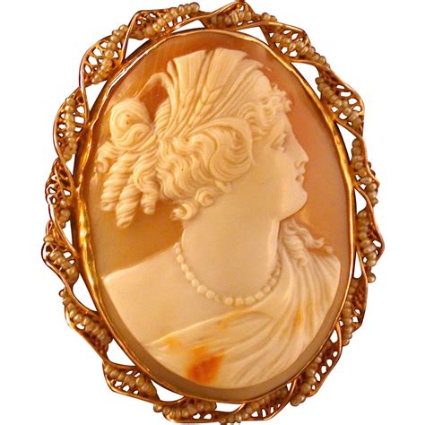 Antique Shell Cameo of Ceres, 10K Gold and Seed Pearl Frame from ...