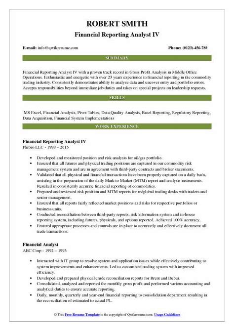 Synthesizing and analyzing financial data (like budgets and income statement forecasts) with creating alternatives and recommending courses of action to reduce costs and improve the company's finances. Financial Reporting Analyst Resume Samples | QwikResume