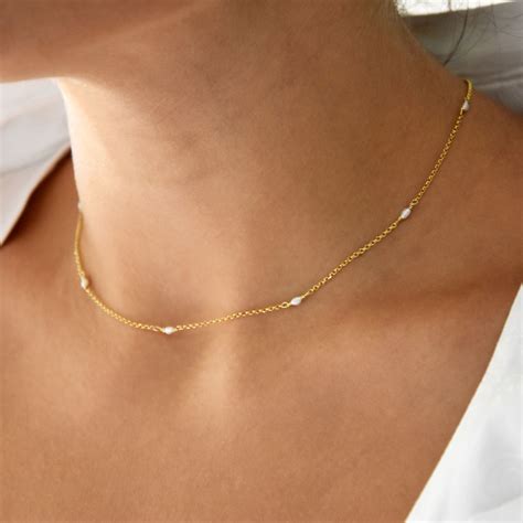 Gold Pearl Necklace June Birthstone Delicate Choker Bead Etsy