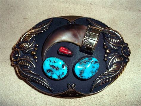 Real Bear Claw Belt Buckle W Genuine Turqouise And Coral An Etsy