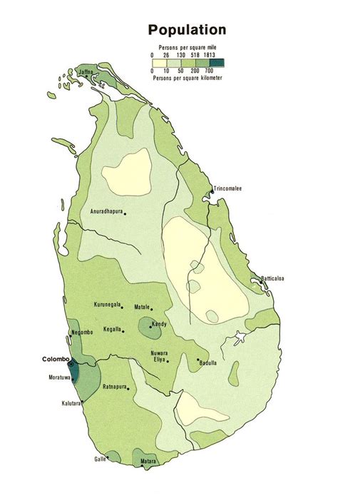 Sri Lanka Population Density Map 1974 Map Sri Lanka Density